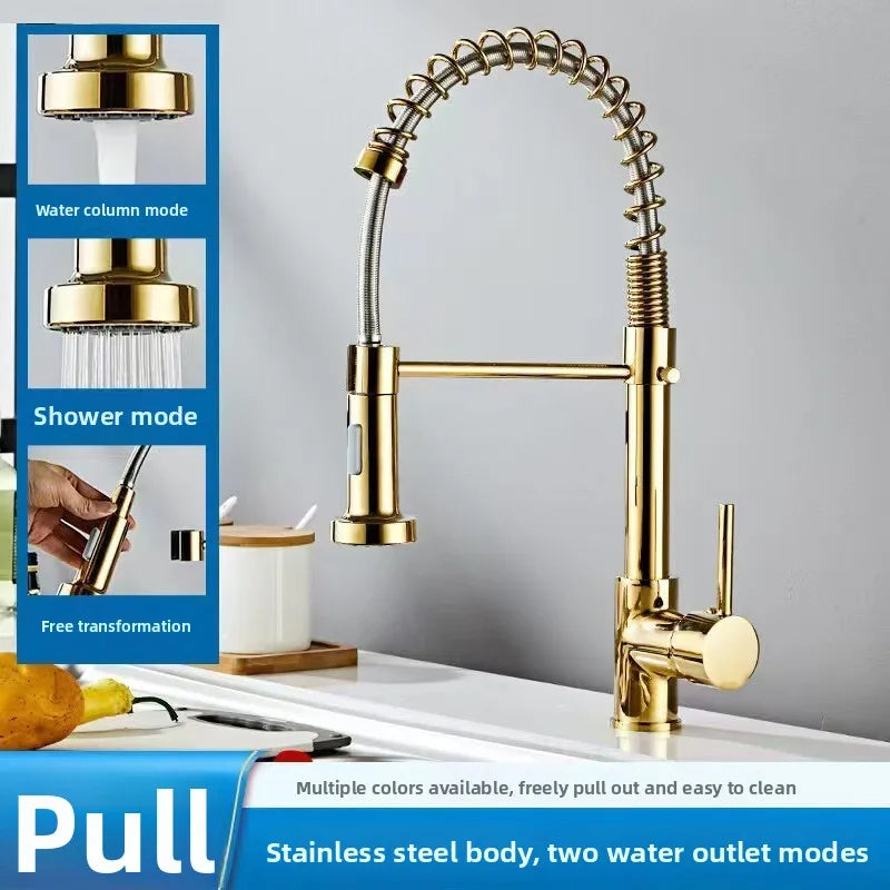 Pull-Out Spring Kitchen Faucet 304 Stainless Steel Hot & Cold Kitchen Faucet Richie's