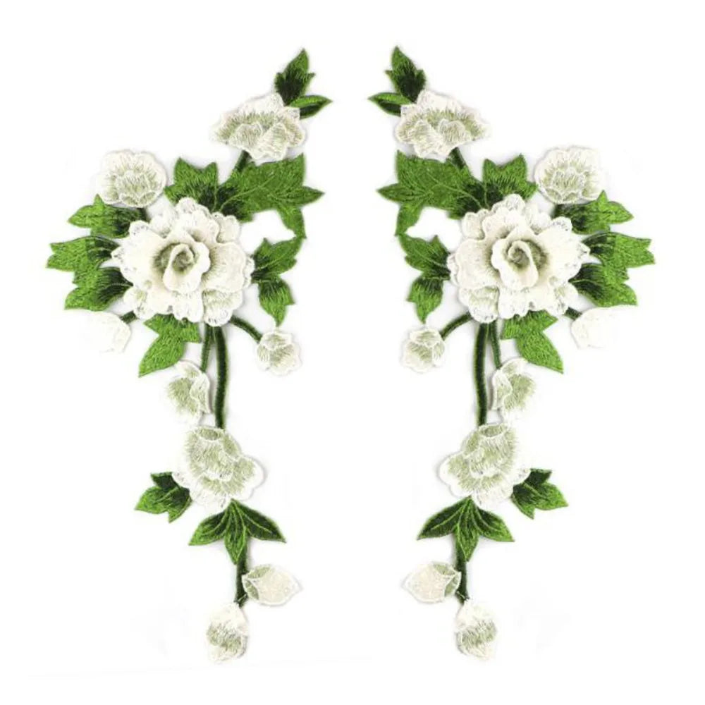 3D Flower Embroidery Applique Pair – Handmade Sew-On Patch Embroidery Applique Patch Richie's White