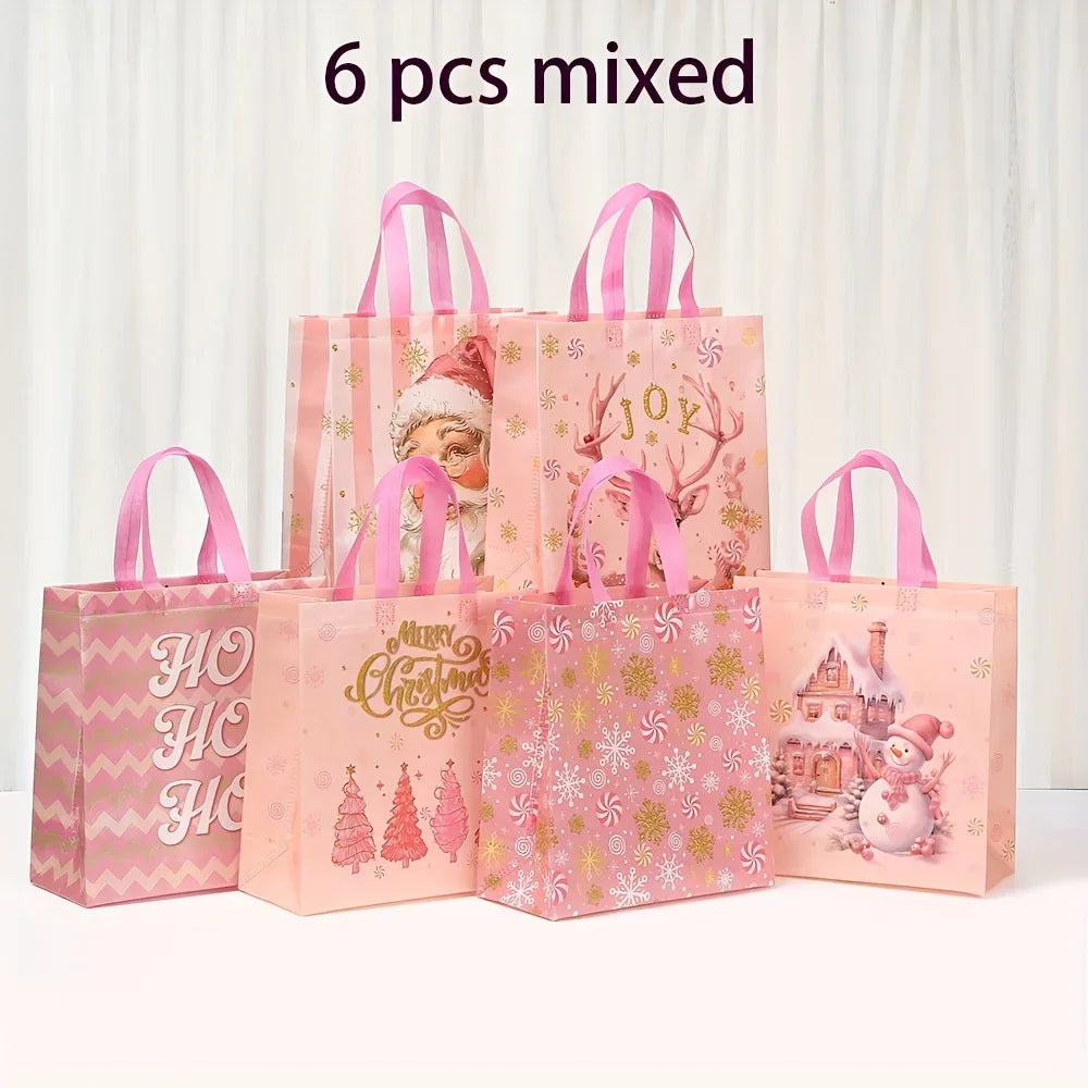Pink Christmas Party Favor Bags with Handles | Xmas Treat Bags Christmas Favor Bags Richie's 6pcs