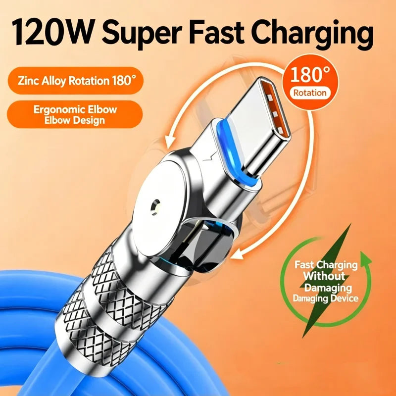 180° Rotating USB-C Cable 120W Fast Charging | 1M 2M 3M USB-C Charging Cable Richie's