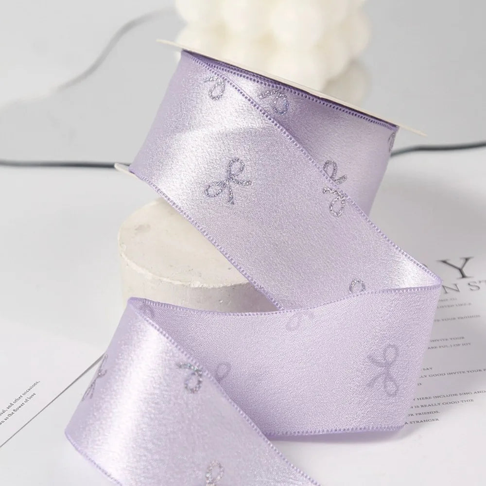 Silver Foil Bow Print Ribbon 40mm 10 Yards – Gift Wrapping Craft Ribbon Richie's Purple 4cm