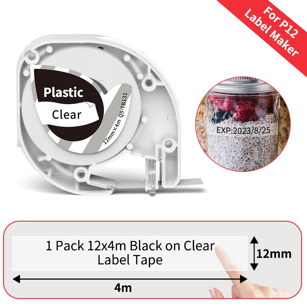 12mm Label Tape for Phomemo P12 & Dymo LetraTag – 4m Label Maker Tape Richie's Q5-TB131