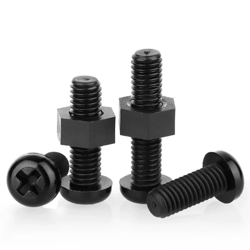 PA66 Black Nylon Screw Nut Set M2–M8 | Round Head Plastic Bolts Nylon Screw Nut Set Richie's