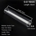 Clear Acrylic Tube for Aquarium & DIY – 20/50cm Multiple Sizes Acrylic Aquarium Tube Richie's OD16mm - 50cm