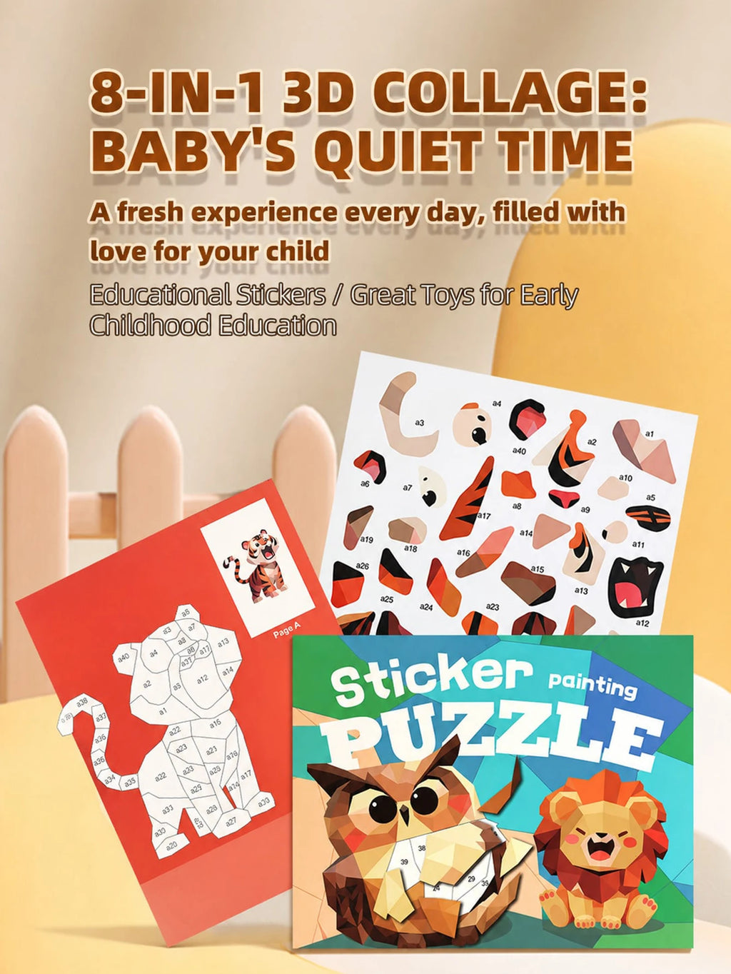 Children's 3D Pop-Up Sticker Book – Montessori Quiet Book Ages 3–6 Kids Activity Book Richie's