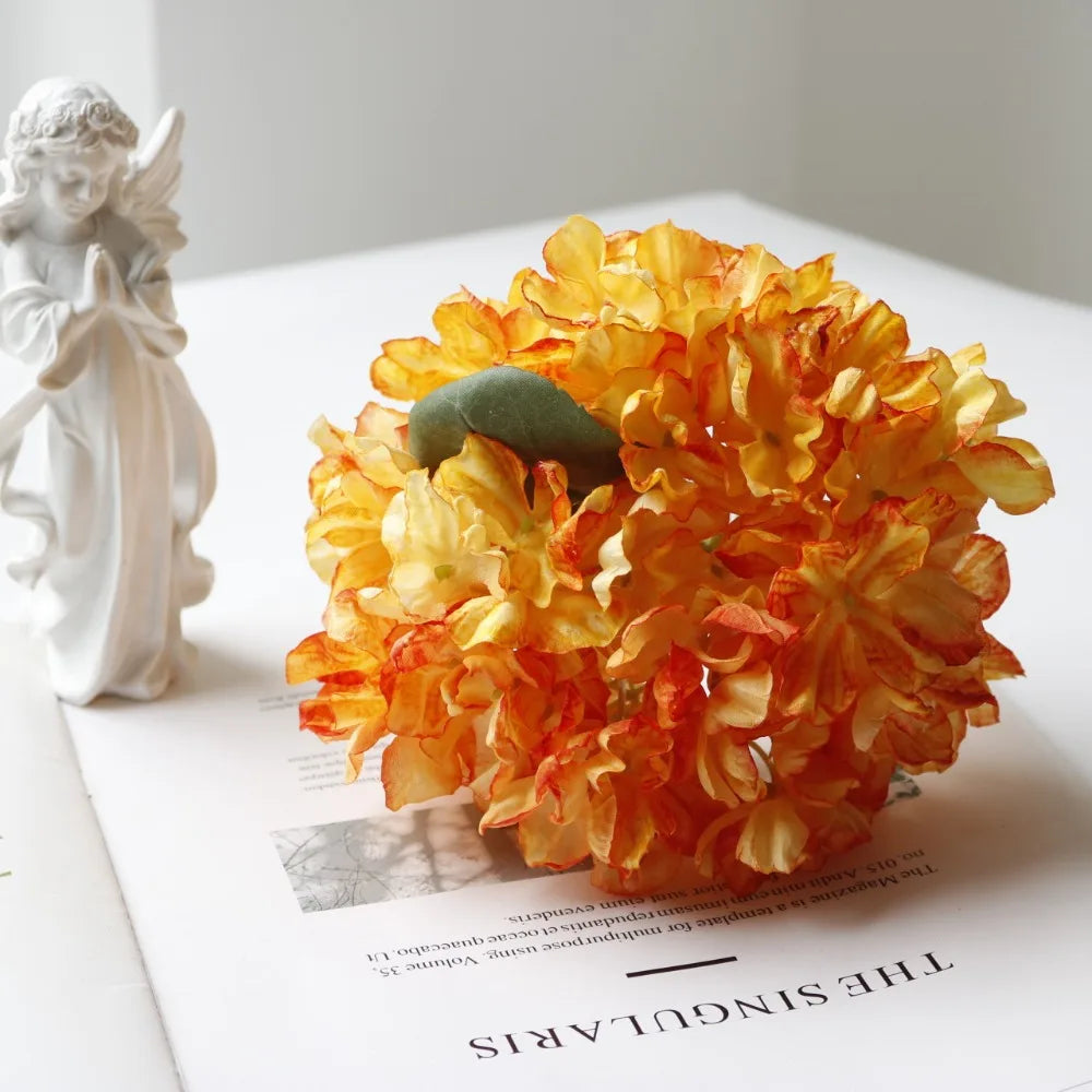 Silk Burnt Edge Hydrangea Artificial Flowers – 10 Colors Artificial Flowers Richie's Orange