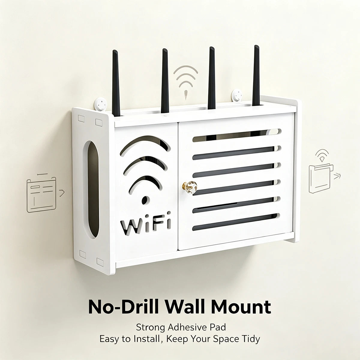 Wall-Mount WiFi Router Organizer Box – No-Drill Cable Shelf Cable Management Shelf Richie's