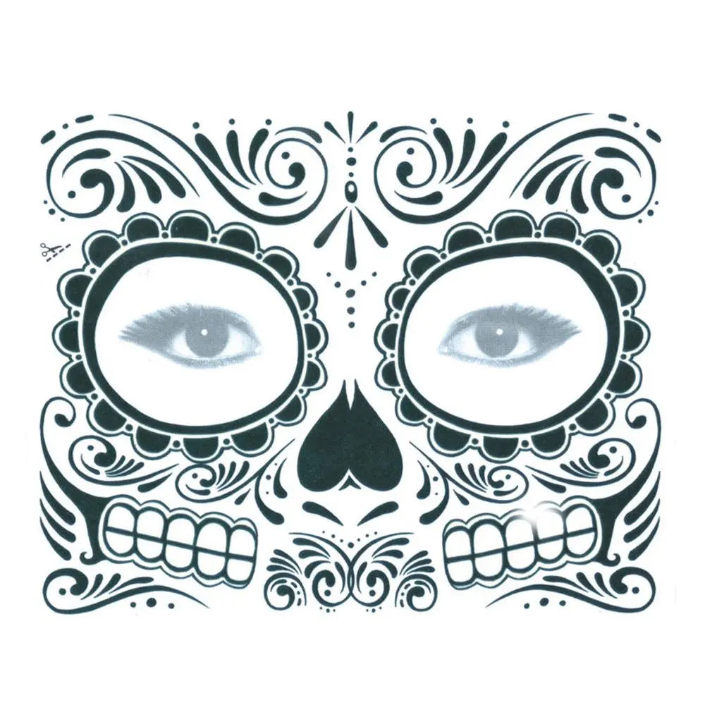 Skull Face Waterproof Temporary Tattoo Stickers – Halloween Temporary Tattoo Stickers Richie's T-007