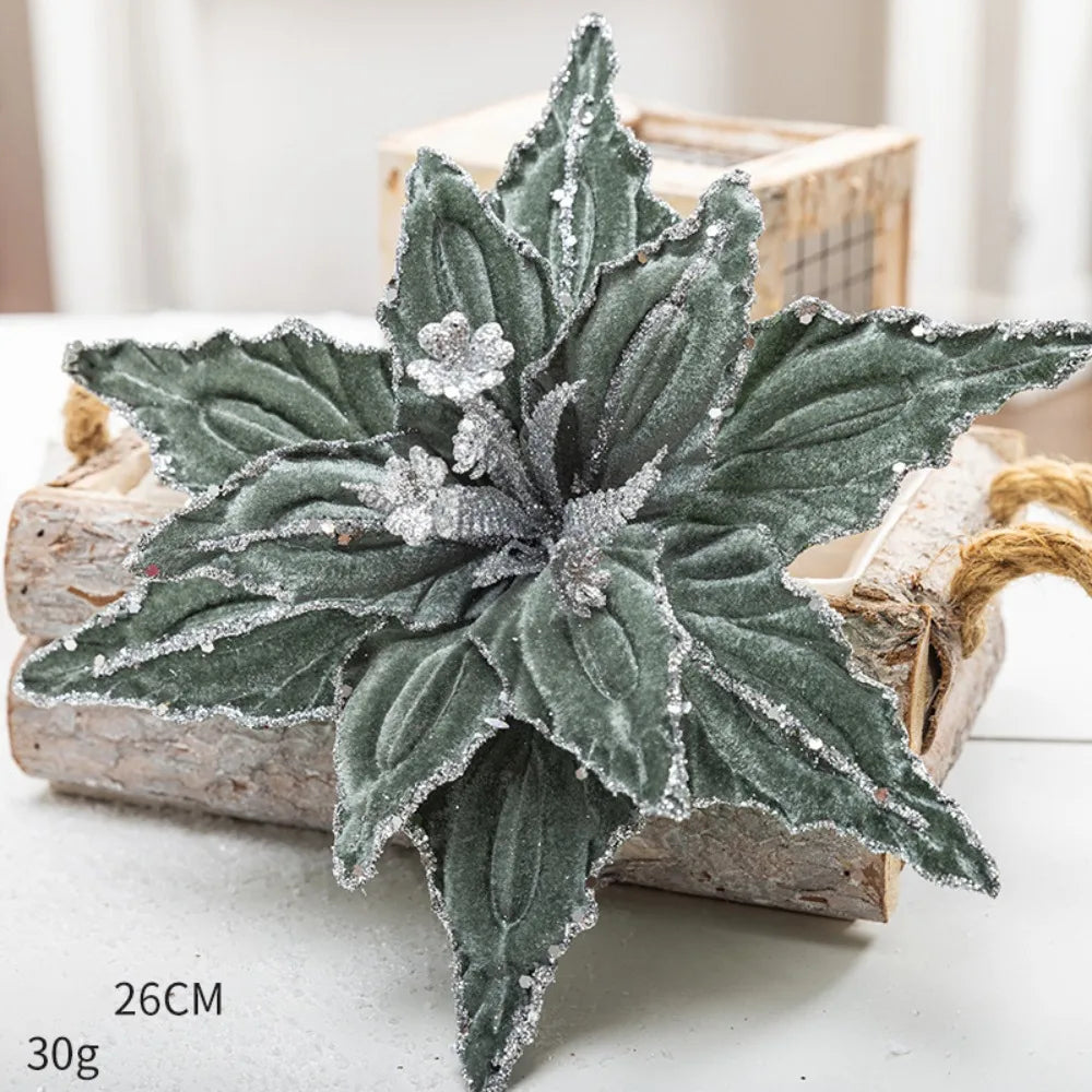 Glitter Poinsettia Artificial Christmas Flower 26cm Decoration Artificial Christmas Flower Richie's Green