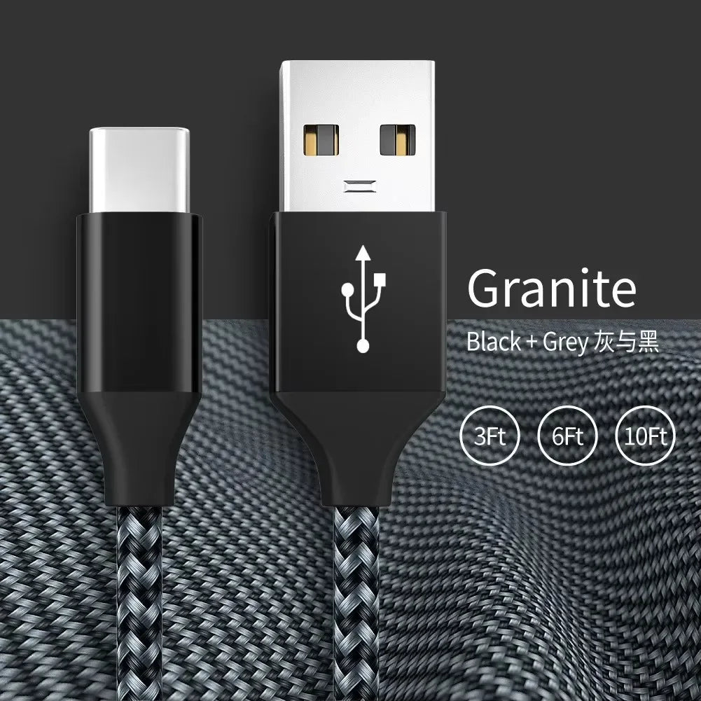FUCHU QC3.0 USB-C Nylon Braided Fast Charging Cable 1M 2M 3M USB Charging Cable Richie's Black Gery 3m