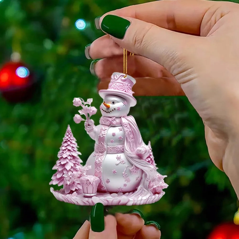 Pink Snowman 2D Acrylic Christmas Hanging Ornament Pendant Christmas Ornament Richie's Style 5