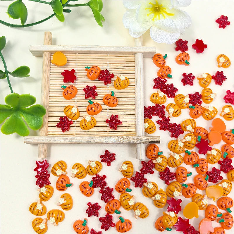 35pcs Autumn Resin Nail Decorations – Maple Leaf & Pumpkin Nail Art Charms Richie's