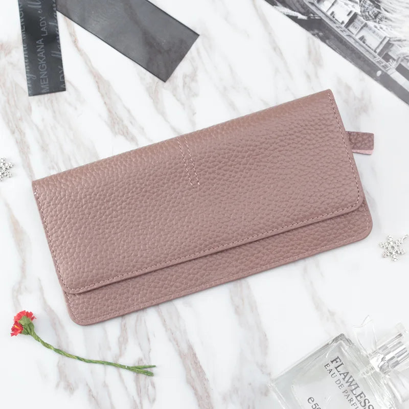 Women's Genuine Cowhide Leather Long Wallet & Zipper Card Holder Leather Women's Wallet Richie's PinkPurple