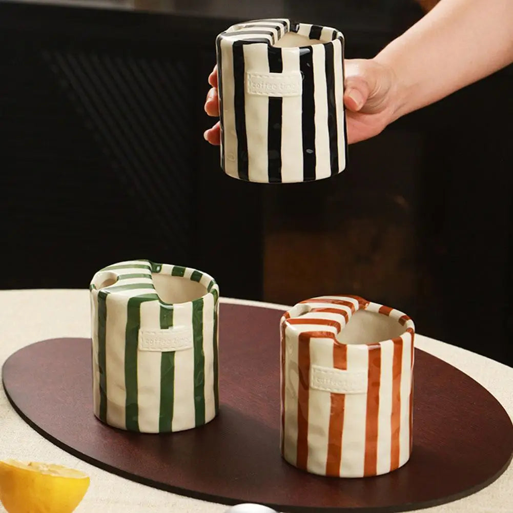 Minimalist Striped Ceramic Coffee Mug & Plate Set 300ml Ceramic Coffee Mug Richie's