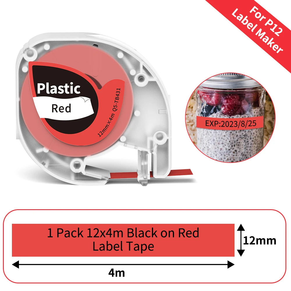 12mm Label Tape for Phomemo P12 & Dymo LetraTag – 4m