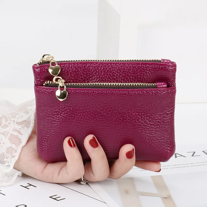Women's Mini PU Leather Coin Purse Zipper Wallet & Key Chain Coin Purse Wallet Richie's PURPLE