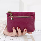 Women's Mini PU Leather Coin Purse Zipper Wallet & Key Chain Coin Purse Wallet Richie's PURPLE