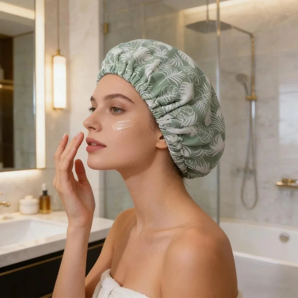 Waterproof Satin-Lined Reusable Shower Cap | Floral Bonnet Shower Cap Richie's