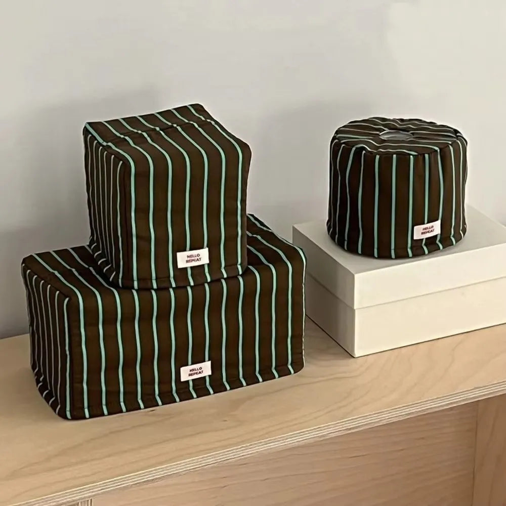 Vintage Stripe Cloth Tissue Box Cover | Large Capacity Desk Organizer Tissue Box Cover Richie's