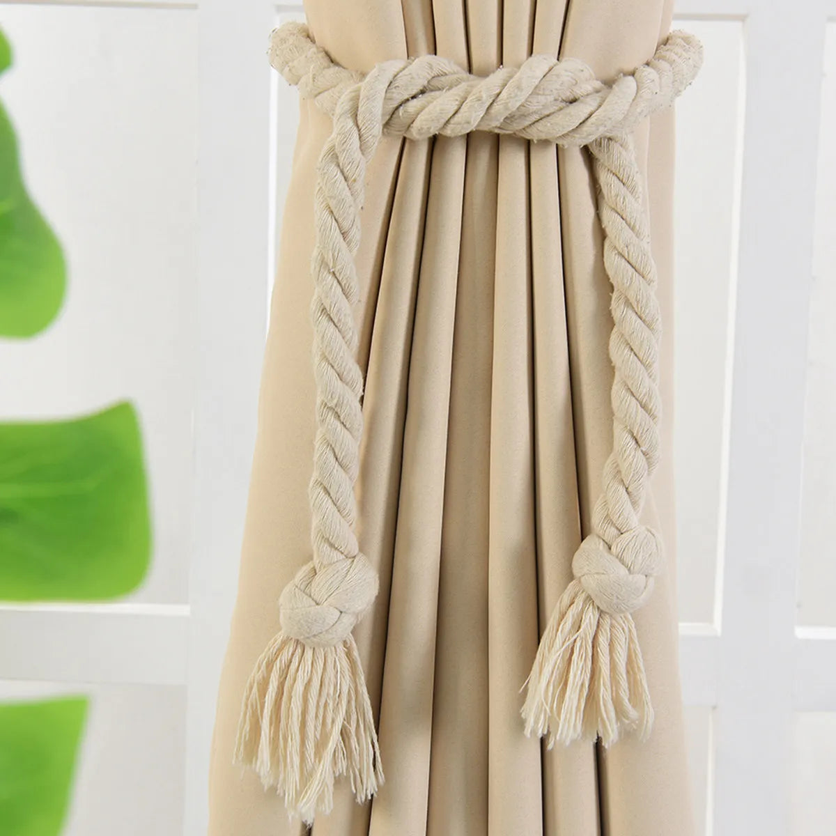Nautical Rope Curtain Tiebacks Beige Cotton Pair – Heavy Duty Curtain Tiebacks Richie's