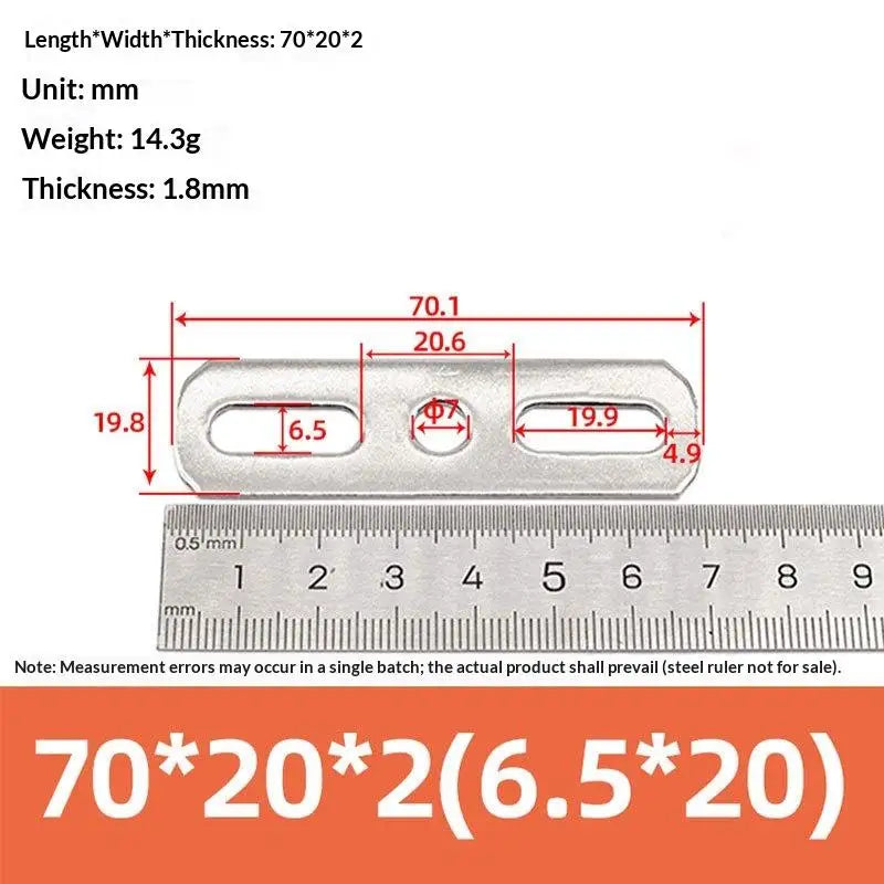 304 Stainless Steel Double Hole Flat Gasket Straight Plate Metal Flat Gasket Richie's 70x20x2cm A