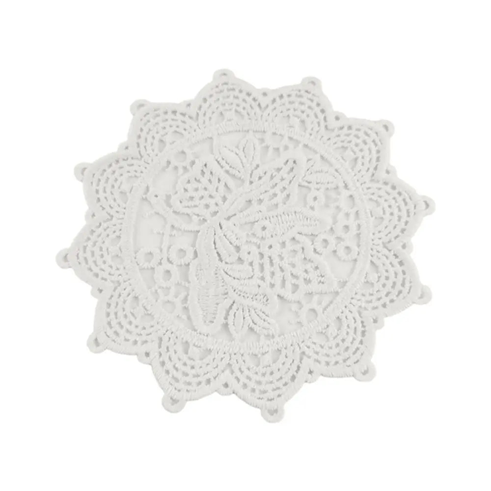 Lace Embroidered Cloth Coaster – Vintage Round Dining Mat Embroidered Coaster Richie's -White-2 One Size