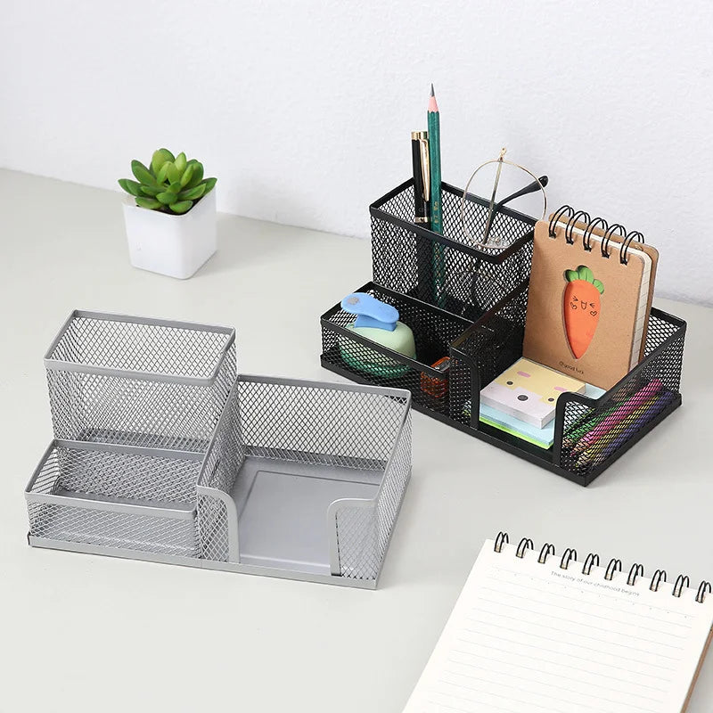 Black Metal Mesh Desk Organizer – 3-Compartment Pen Holder Desk Organizer Richie's