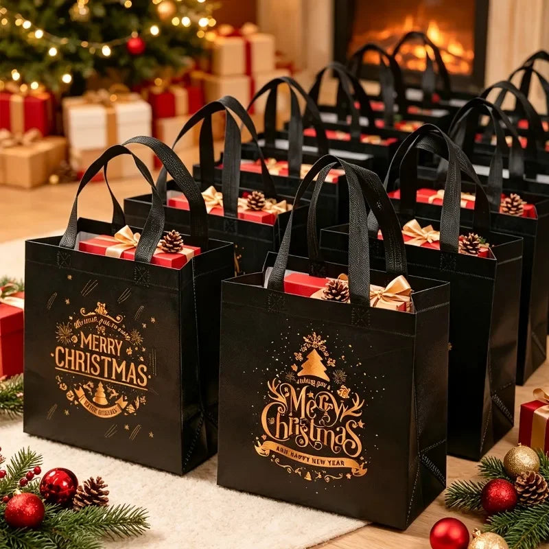 Black Christmas Tote Bags | Merry Xmas Non-Woven Gift Bags 4pk Christmas Gift Bags Richie's