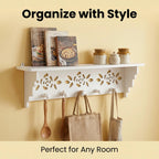 Floral Carved Wall Mount Coat Rack with Shelf & 5 Hooks Wall Mount Coat Rack Richie's