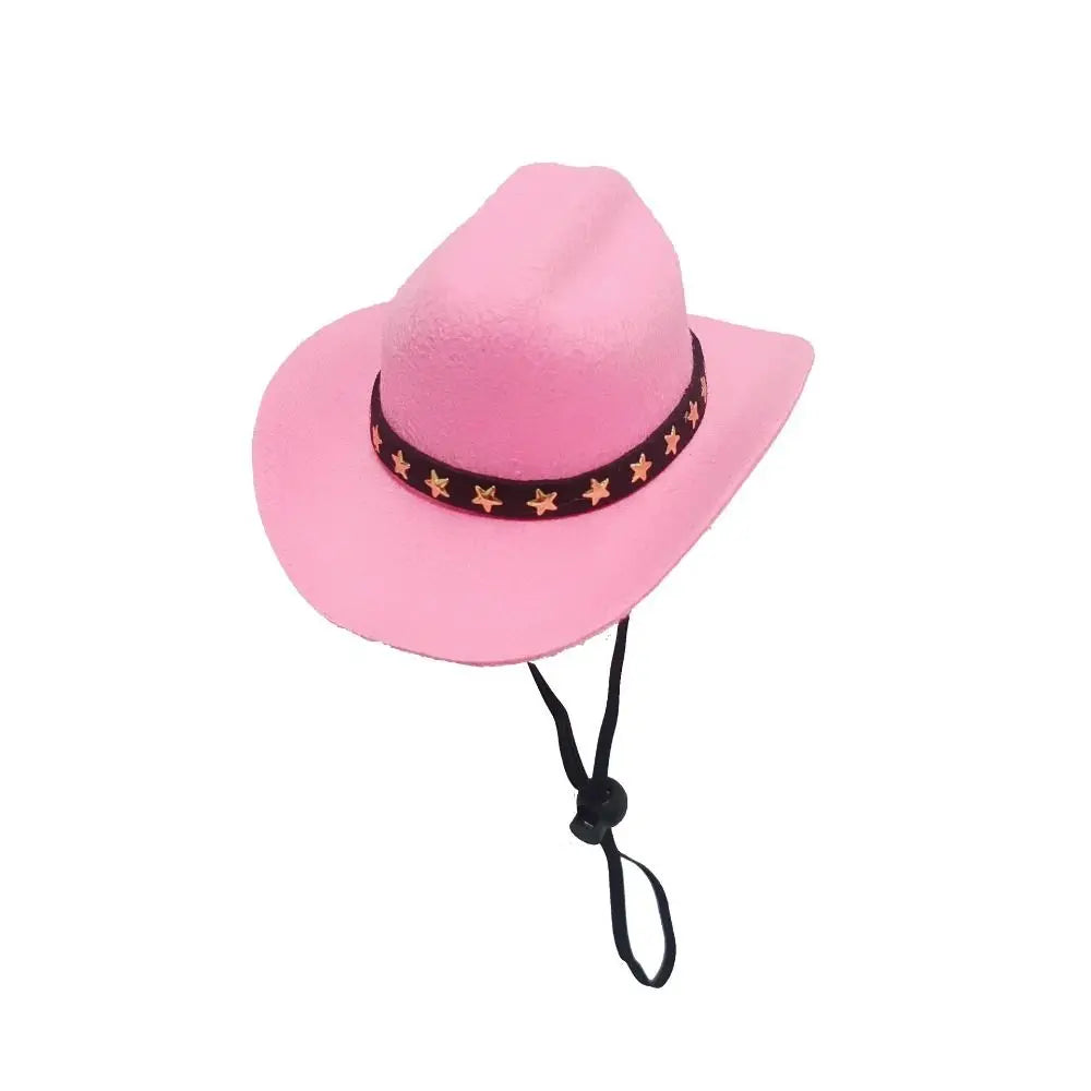 Adjustable Pet Cowboy Hat for Cats & Small Dogs | Summer Pet Costume Hat Richie's pink-star