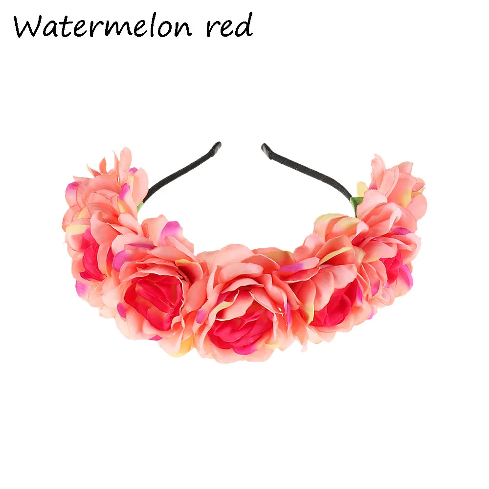 Women's Flower Headband Bridal Hair Hoop for Wedding & Party Flower Headband Richie's Watermelon red