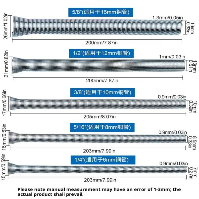 5-Piece Spring Pipe Bender Set – 1/4 to 5/8 Inch Spring Pipe Bender Richie's Sliver