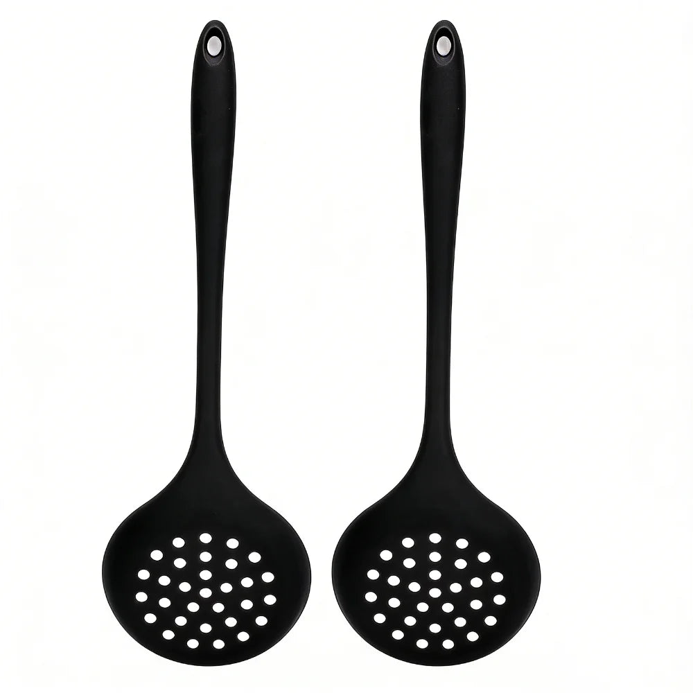 2-Pack Silicone Slotted Spoon Set – Skimmer & Strainer Silicone Kitchen Utensil Richie's Black