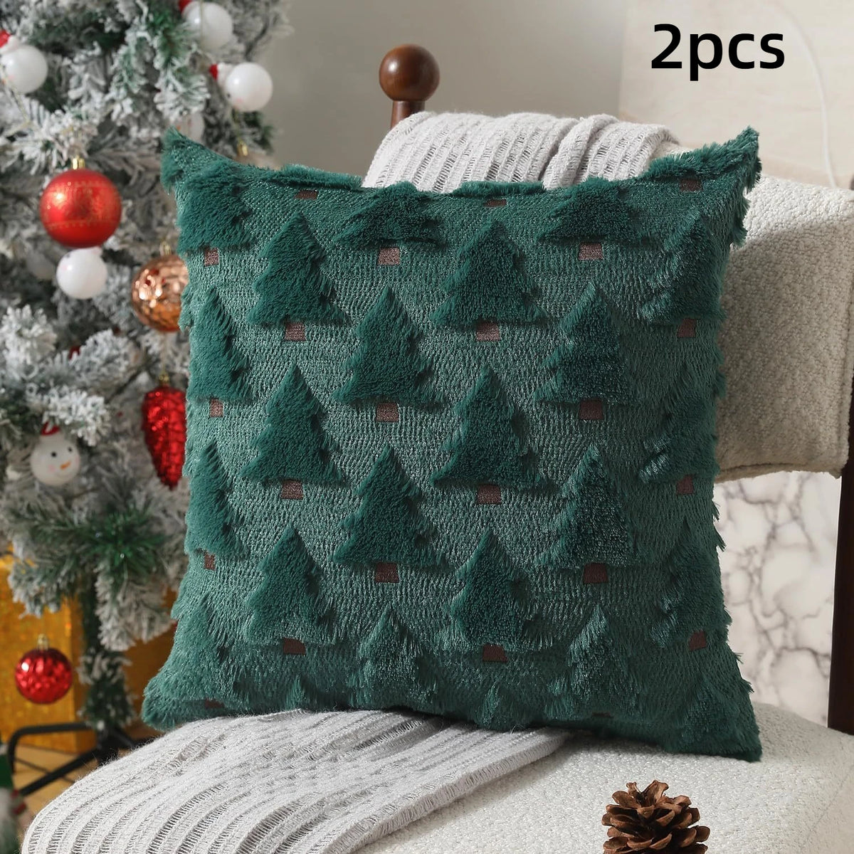 2pcs Beige Christmas Tree Pillow Covers 45x45cm | Holiday Décor Pillow Covers Richie's green 2pcs 45x45cm