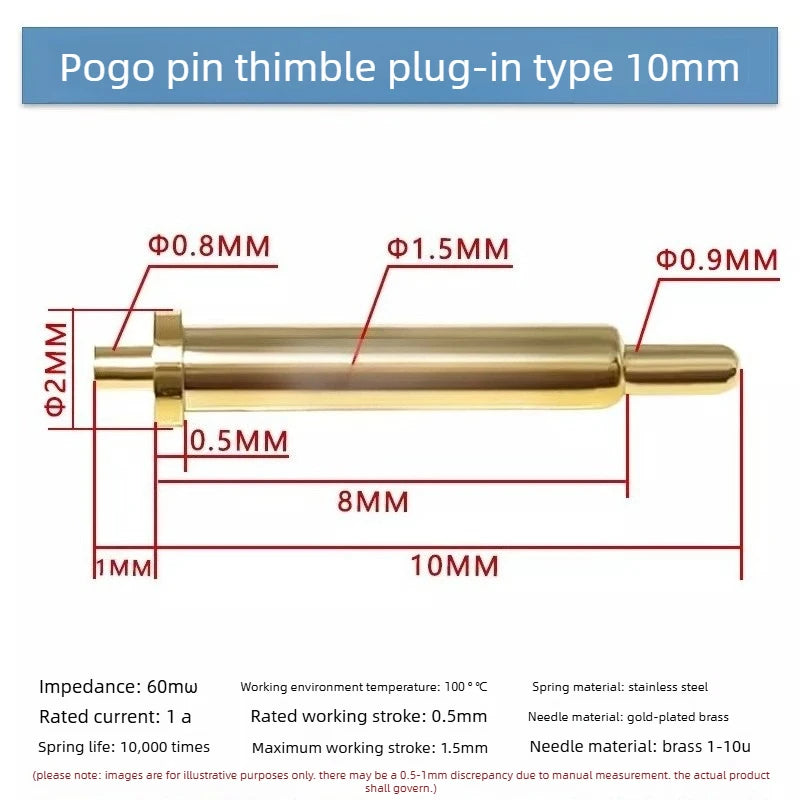 DIP SMD Double Spring PCB Pogo Pin Connectors 20/50/100 Pcs PCB Pogo Pin Connector Richie's DIP H10.0MM 50PCS