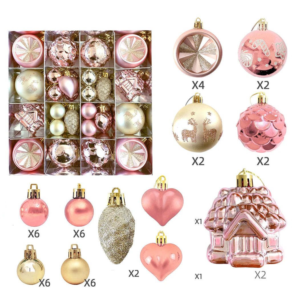 40-Piece Pink & Gold Shatterproof Christmas Ornaments Set Christmas Ornament Set Richie's