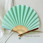 Retro Bamboo Folding Hand Fan – Shell Shape Green, Unisex Folding Hand Fan Richie's