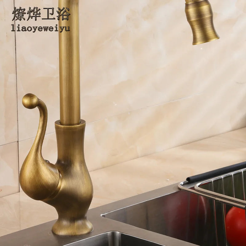 European Antique Brass Waterfall Bathroom Faucet Hot & Cold Bathroom Basin Faucet Richie's