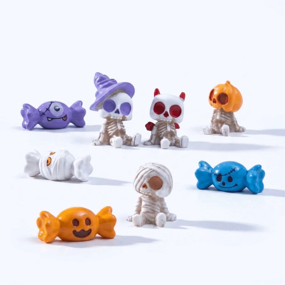 8-Piece Halloween Miniature Figurines – Pumpkin Ghost Skull Set Halloween Figurine Set Richie's Light Grey