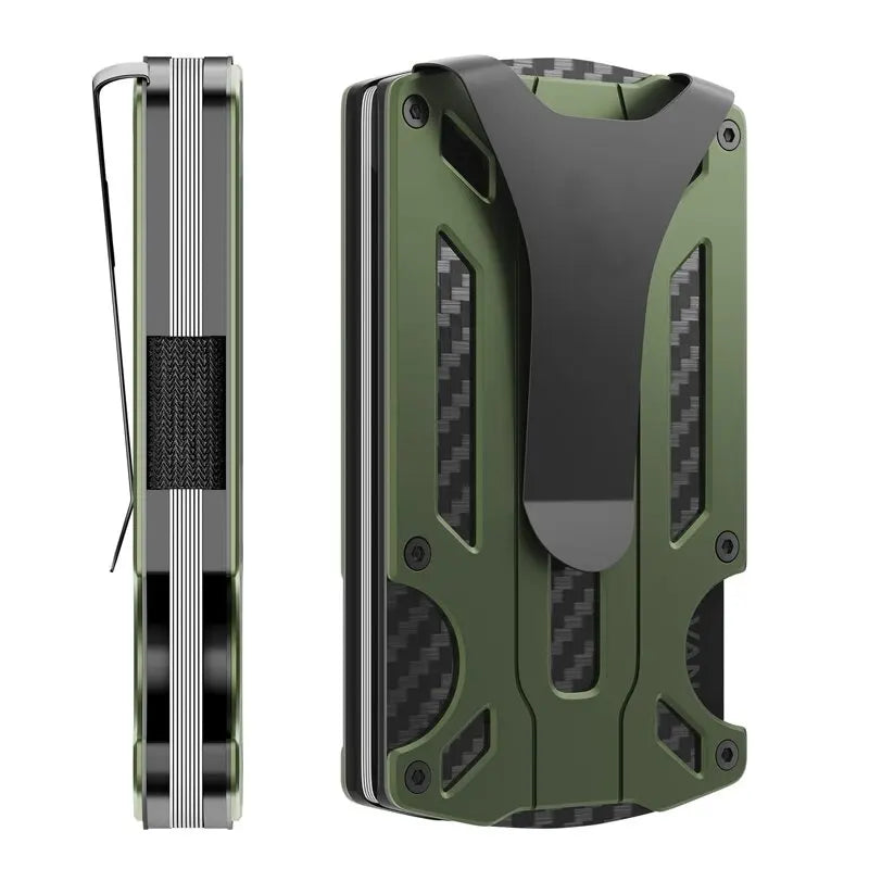 Zeeker Slim Metal RFID Wallet – Carbon Fiber Money Clip Metal Card Wallet Richie's Green