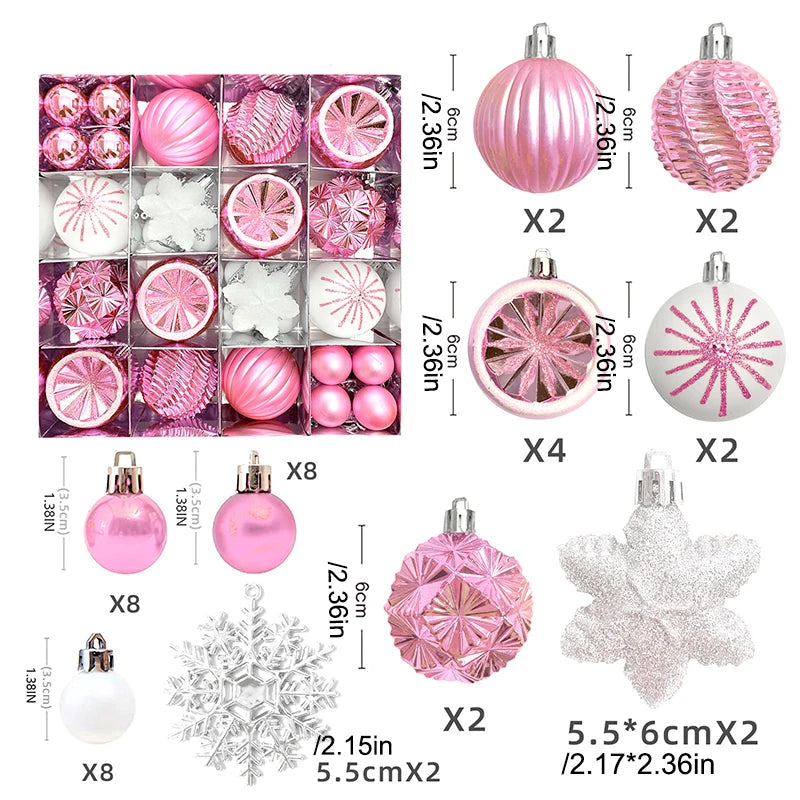 40-Pack Pink White Shatterproof Christmas Baubles & Snowflake Christmas Ornaments Richie's Pink Other