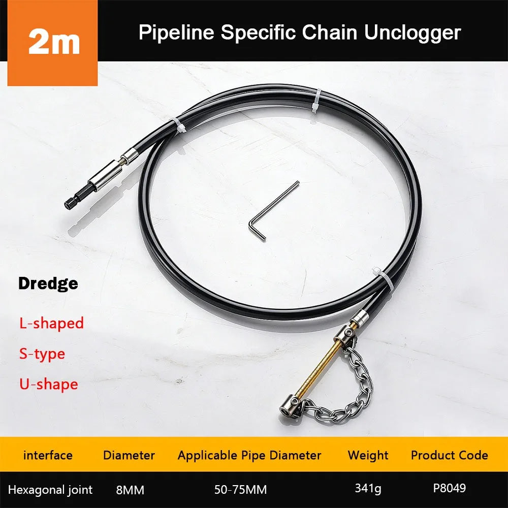 Flexible Chain Drain Pipe Dredger – Adjustable 1–4m Steel Drain Pipe Dredger Richie's 2 Meter