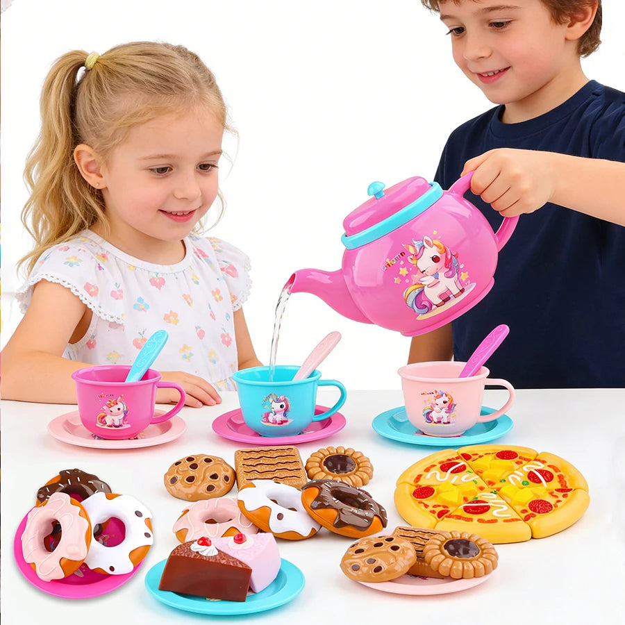 Girls' 25-Piece Afternoon Tea & Dessert Pretend Play Toy Set Kids Pretend Play Set Richie's
