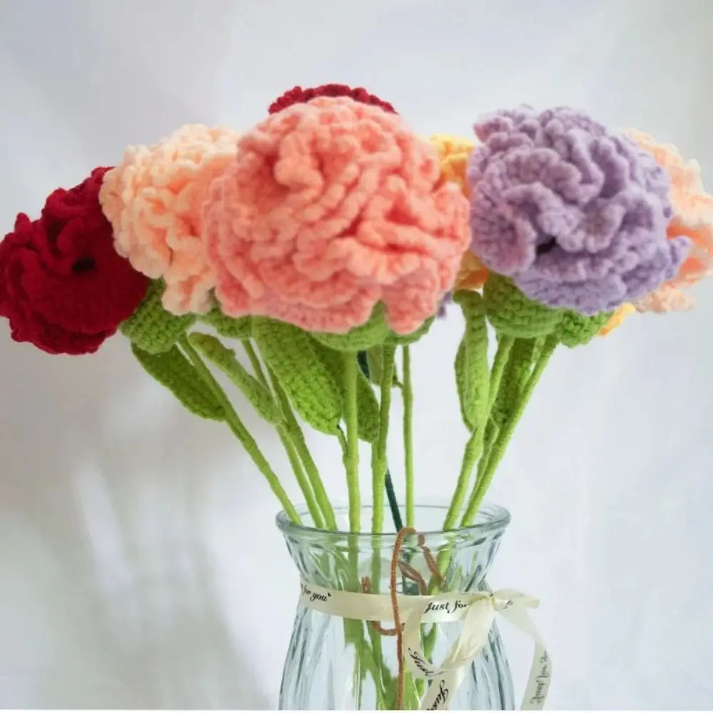Handmade Crochet Carnation Bouquet – Colorful Knit Wool Flowers Crochet Flower Bouquet Richie's