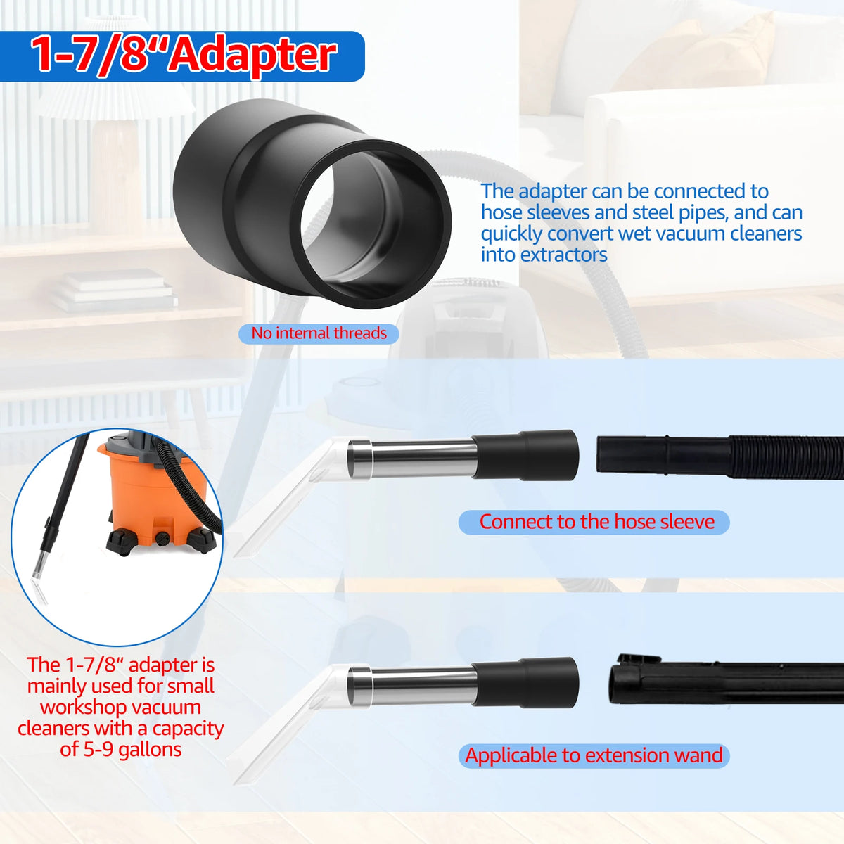 Wet Dry Vacuum Extractor Attachment – 2 Heads & 3 Hose Adapters Vacuum Extractor Attachment Richie's