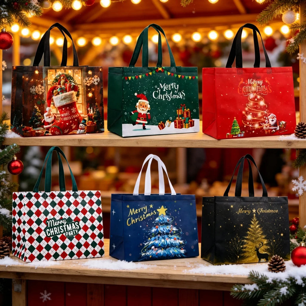 6 Large Christmas Gift Bags Non-Woven Reusable Holiday Totes Christmas Gift Bags Richie's
