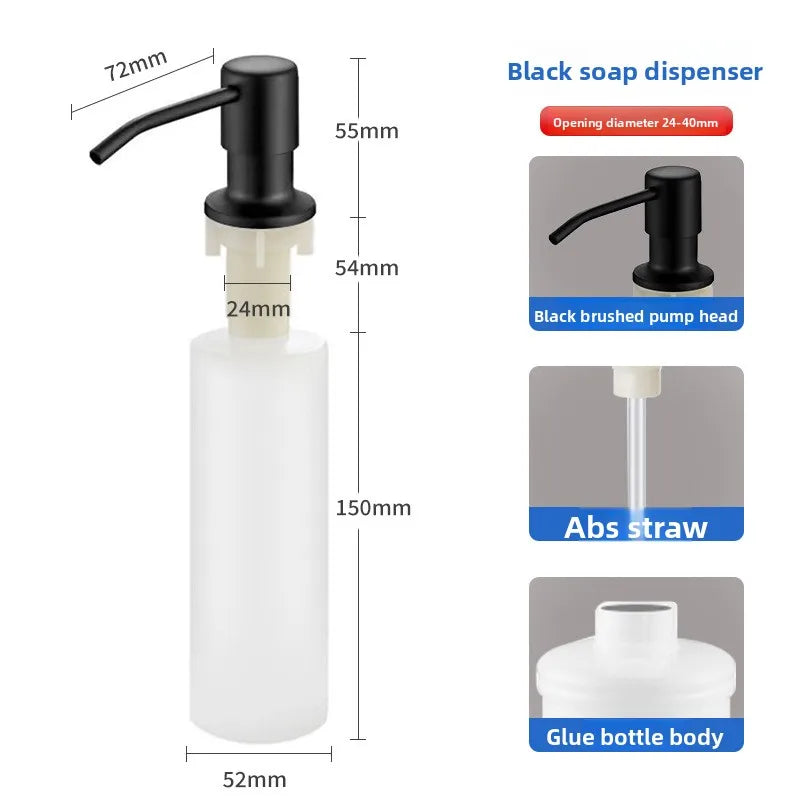 Kitchen Sink Soap Dispenser with Extension Tube Press Pump Soap Dispenser Richie's Black