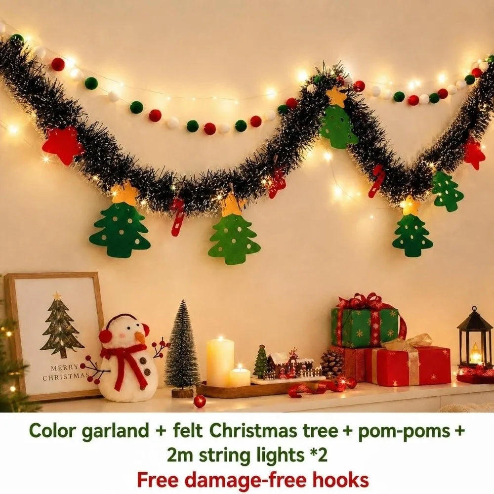 DIY Felt Christmas Tree Garland Pom Pom Pull Flag Banner Christmas Garland Richie's Style1