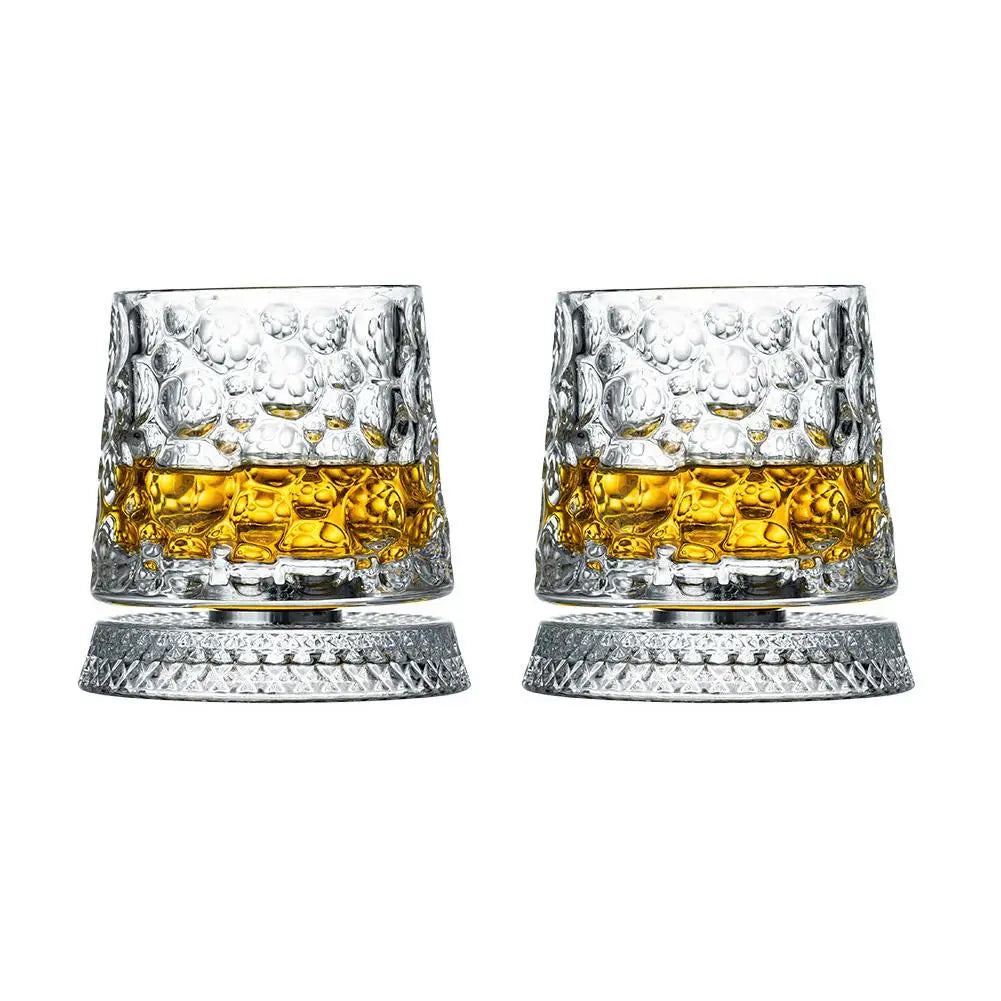 360° Rotating Whiskey Glass Spinning Crystal Tumbler Set of 2 Whiskey Glass Set Richie's G