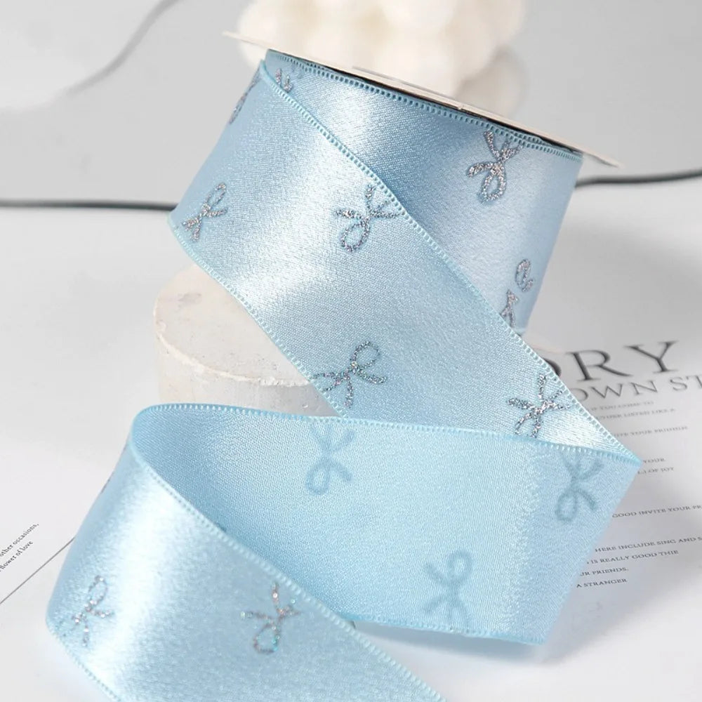 Silver Foil Bow Print Ribbon 40mm 10 Yards – Gift Wrapping Craft Ribbon Richie's Blue 4cm